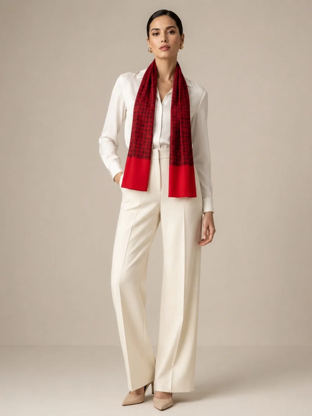 Hermès Paris Ascot Foulard Silk Scarf in Red Geometric Print